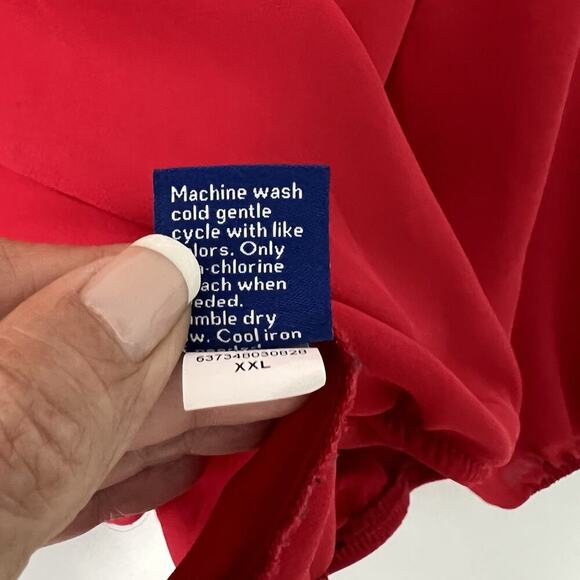 APT. 9 Woman Faux Wrap Blouse Top Plus Size 2X Red Long Bishop Sleeve Career - Picture 7 of 11